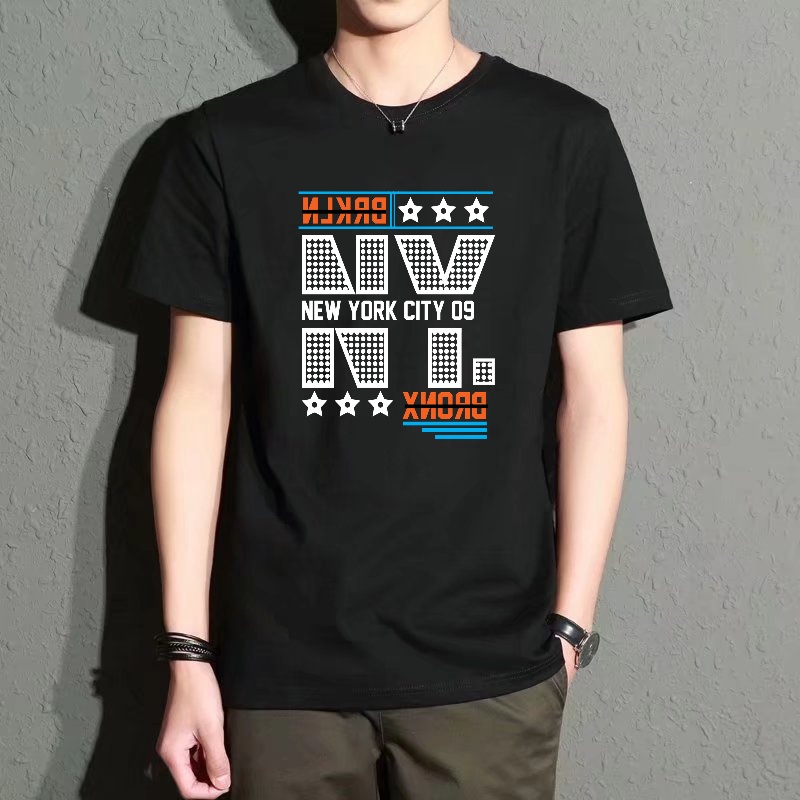 Street Fashion Of New York - Men's Black Round-Neck Short-Sleeved T-Shirt, New