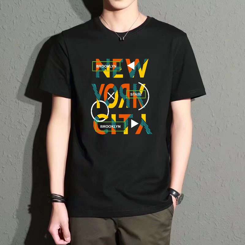 Street Fashion Of New York - Men's Black Round-Neck Short-Sleeved T-Shirt, Trendy