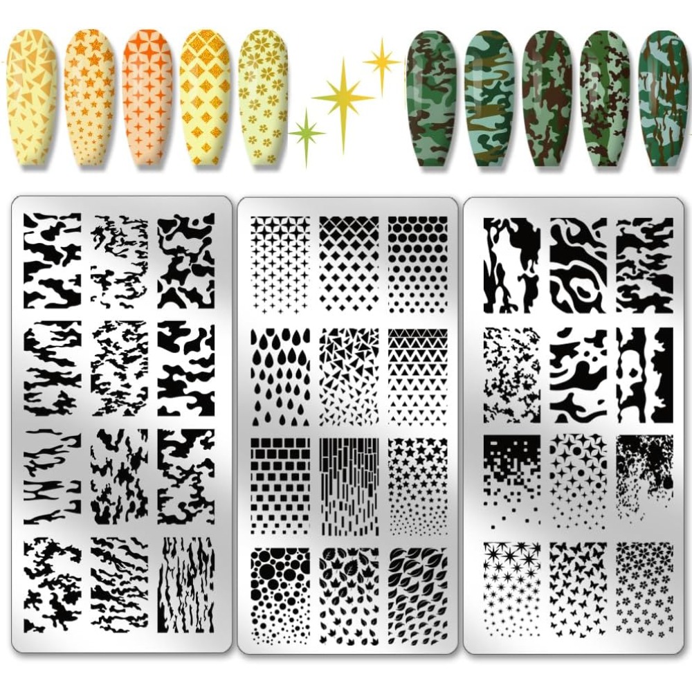 Camo Pattern Set - 3pcs Texture Nail Stamping Plate Nail