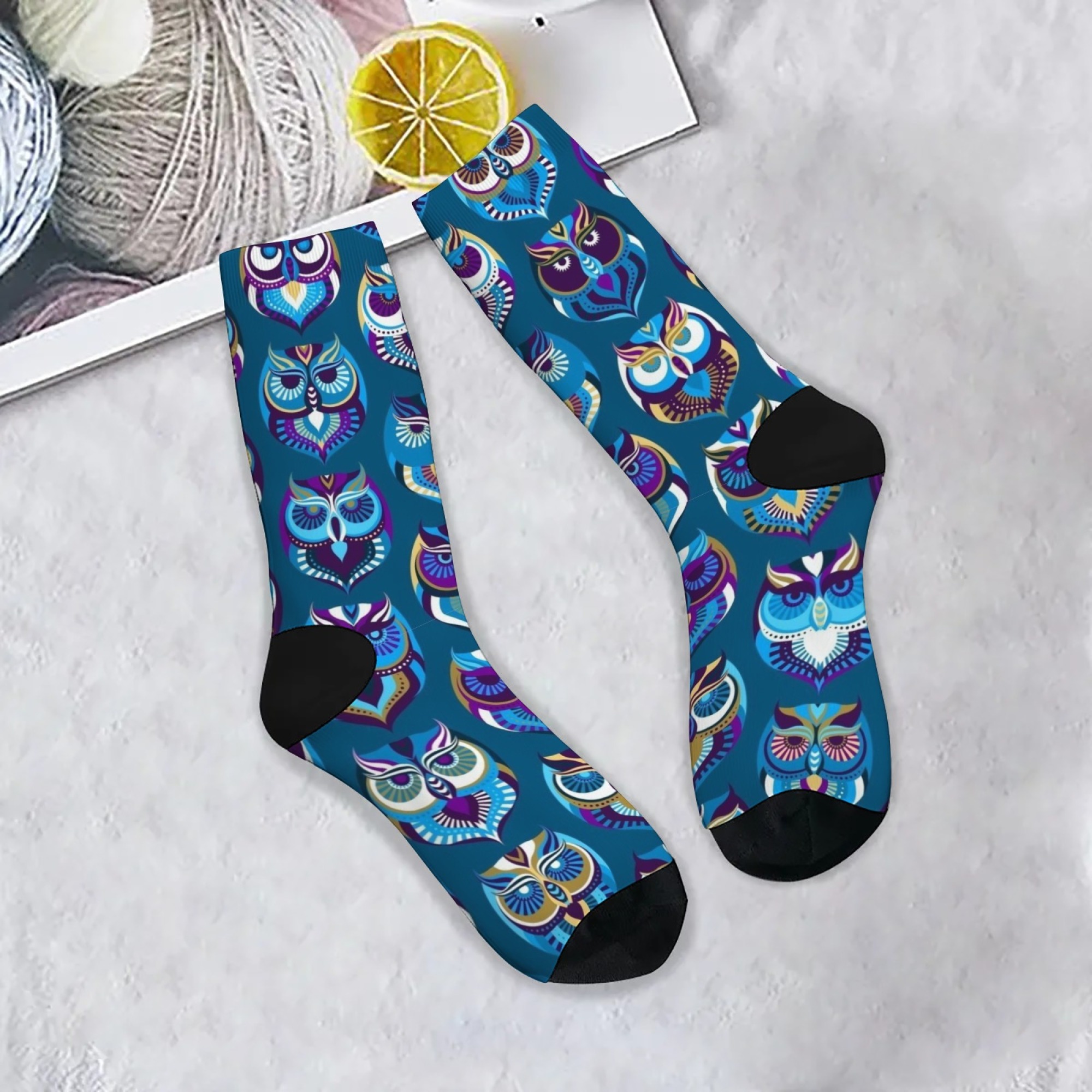 Street Fashion Style Youtube - Ethnic Style Owl Print Socks Art