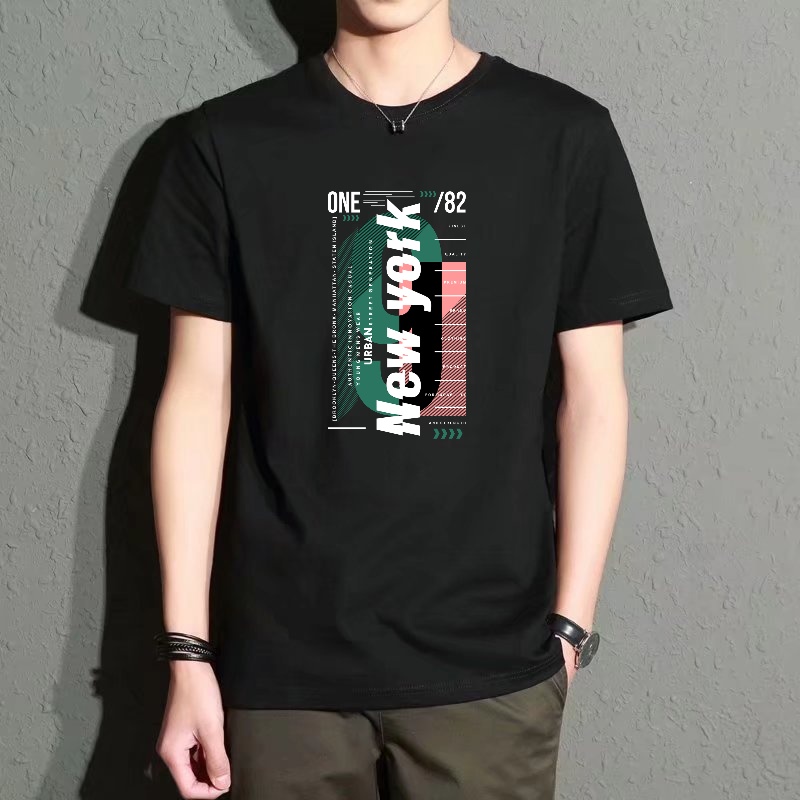 Street Fashion Of New York - Men's Black Round-Neck Short-Sleeved T-Shirt, New