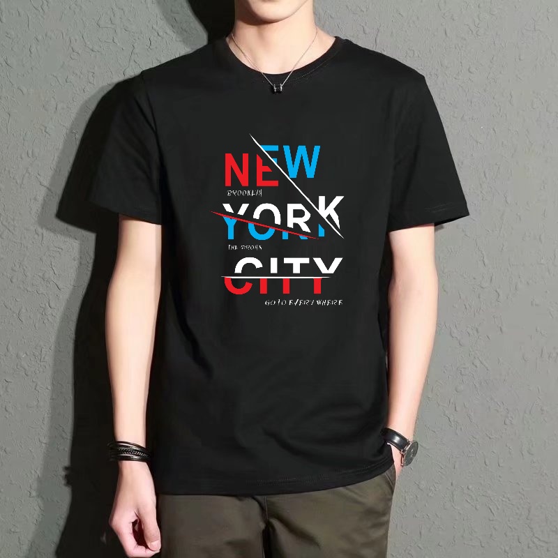 Street Fashion Of New York - Men's Black Round-Neck Short-Sleeved T-Shirt, New