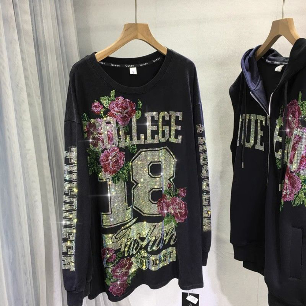 Street Fashion Plus Size - Plus Size Sweatshirts Black Top Spring