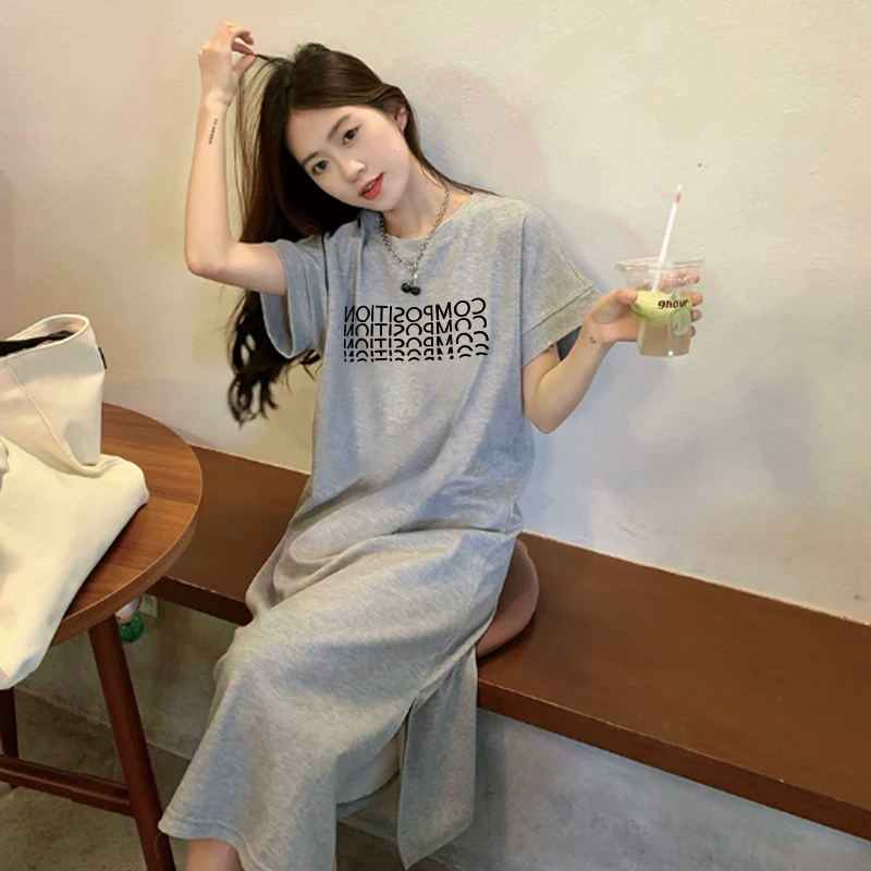 Street Fashion Plus Size - Women's Oversized Slit T-shirt Dress Casual