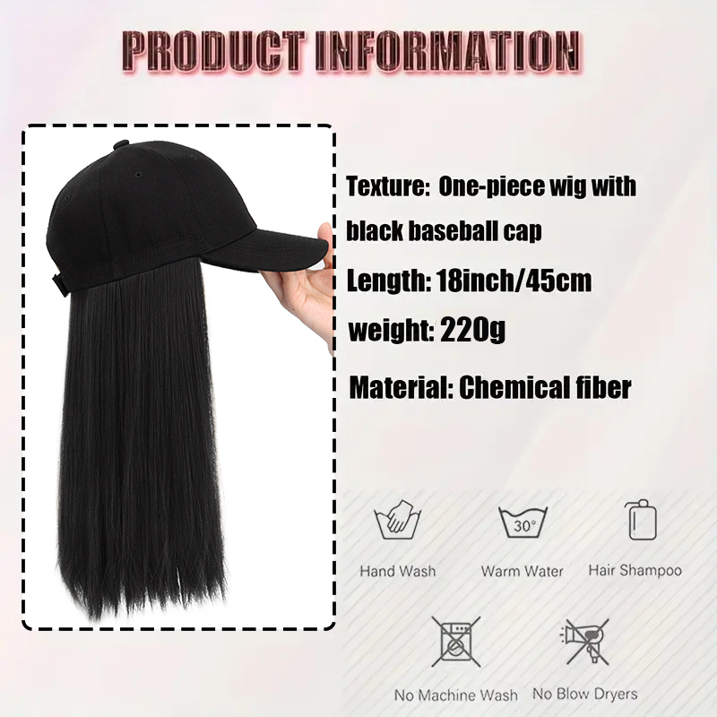 Fashion Black Wig Baseball Cap - Baseball Cap Fitted บทวิจารณ์และราคา