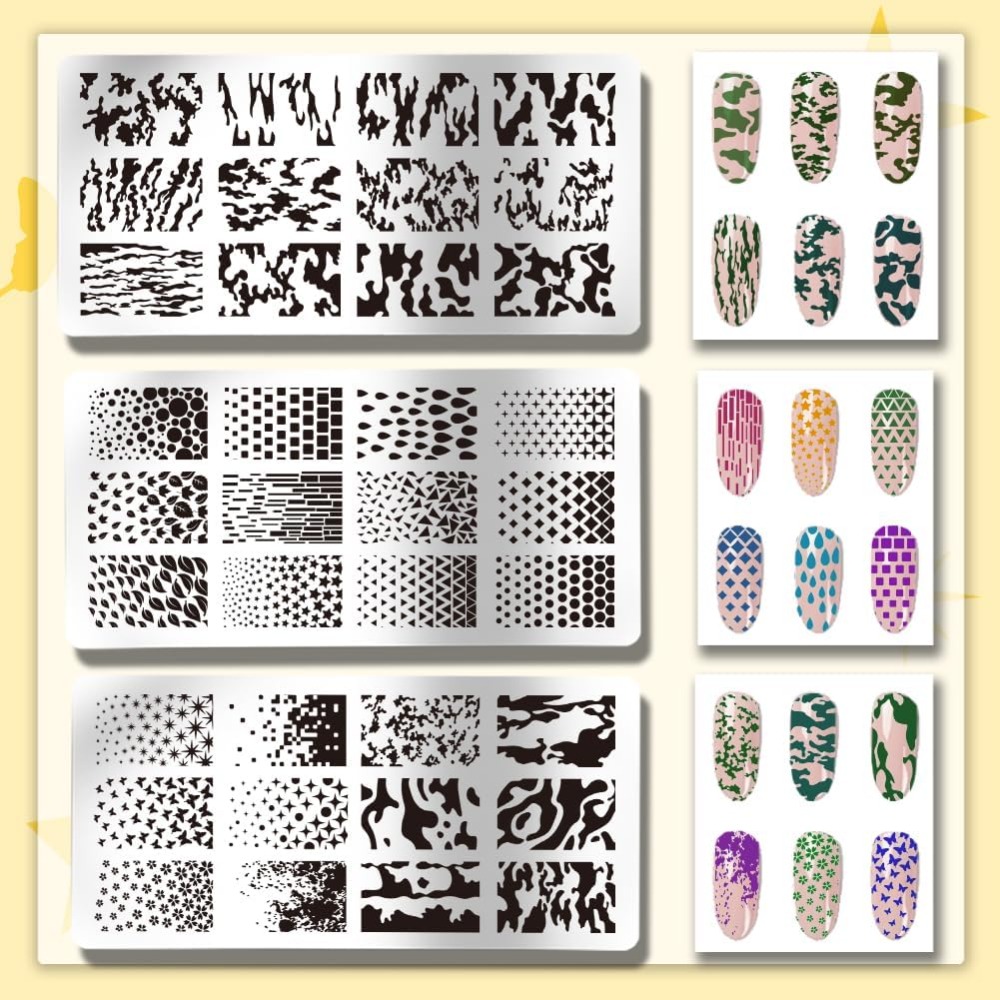 3pcs Texture Nail Stamping Pla - Camo Pattern Set บทวิจารณ์และราคา