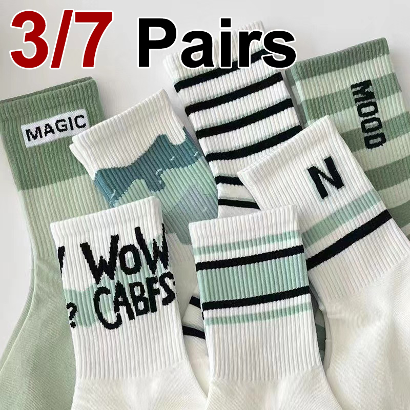 3/7 Pairs Women Striped Printe - Street Fashion Style Youtube บทวิจารณ์และราคา