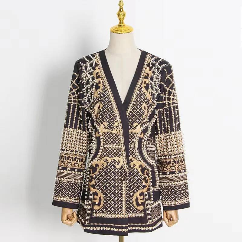 Fashion Beading V Neck Blazers - Street Fashion Taiwan บทวิจารณ์และราคา