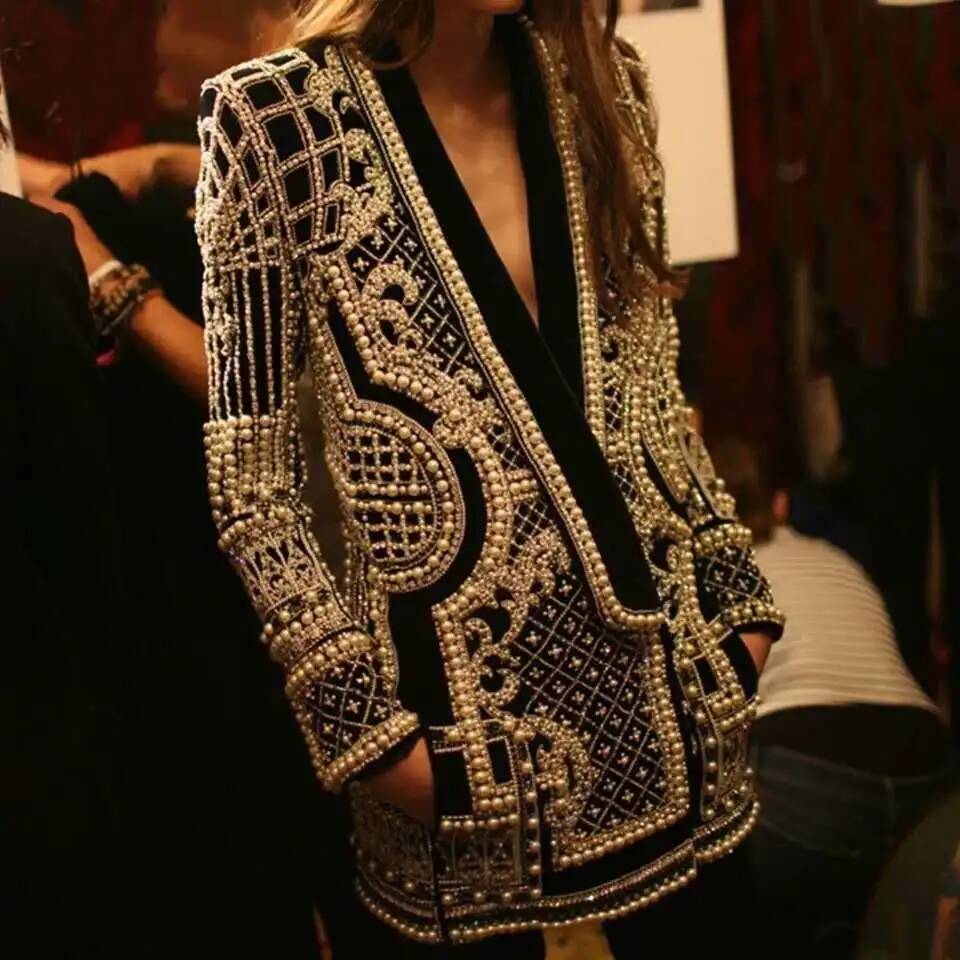 Fashion Beading V Neck Blazers - Street Fashion Taiwan บทวิจารณ์และราคา