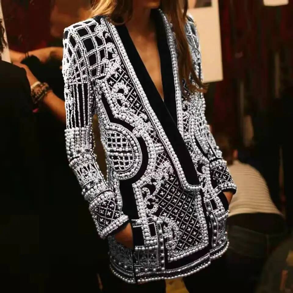 Fashion Beading V Neck Blazers - Street Fashion Taiwan บทวิจารณ์และราคา