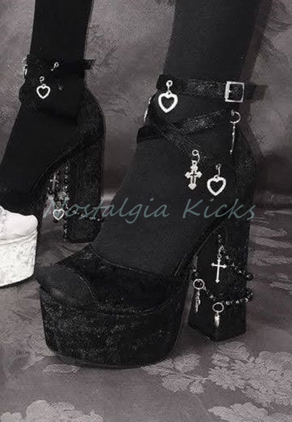Gothic Black Velvet Platform H - Street Fashion Shoes บทวิจารณ์และราคา