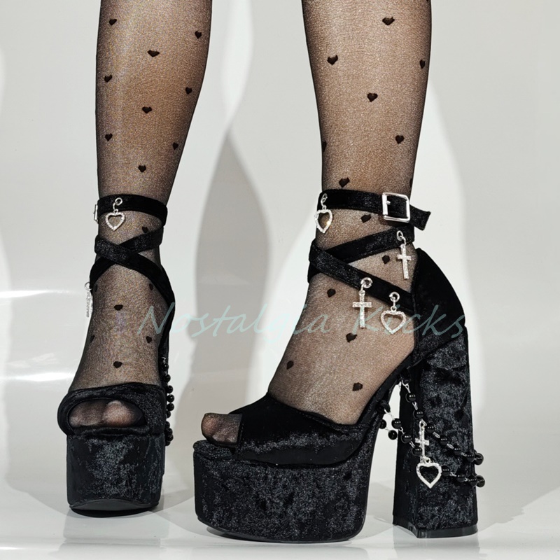 Gothic Black Velvet Platform H - Street Fashion Shoes บทวิจารณ์และราคา