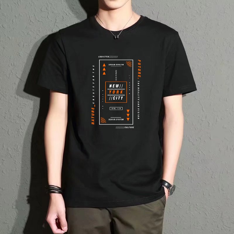 Men's Black Round-Neck Short-S - Street Fashion Of New York บทวิจารณ์และราคา