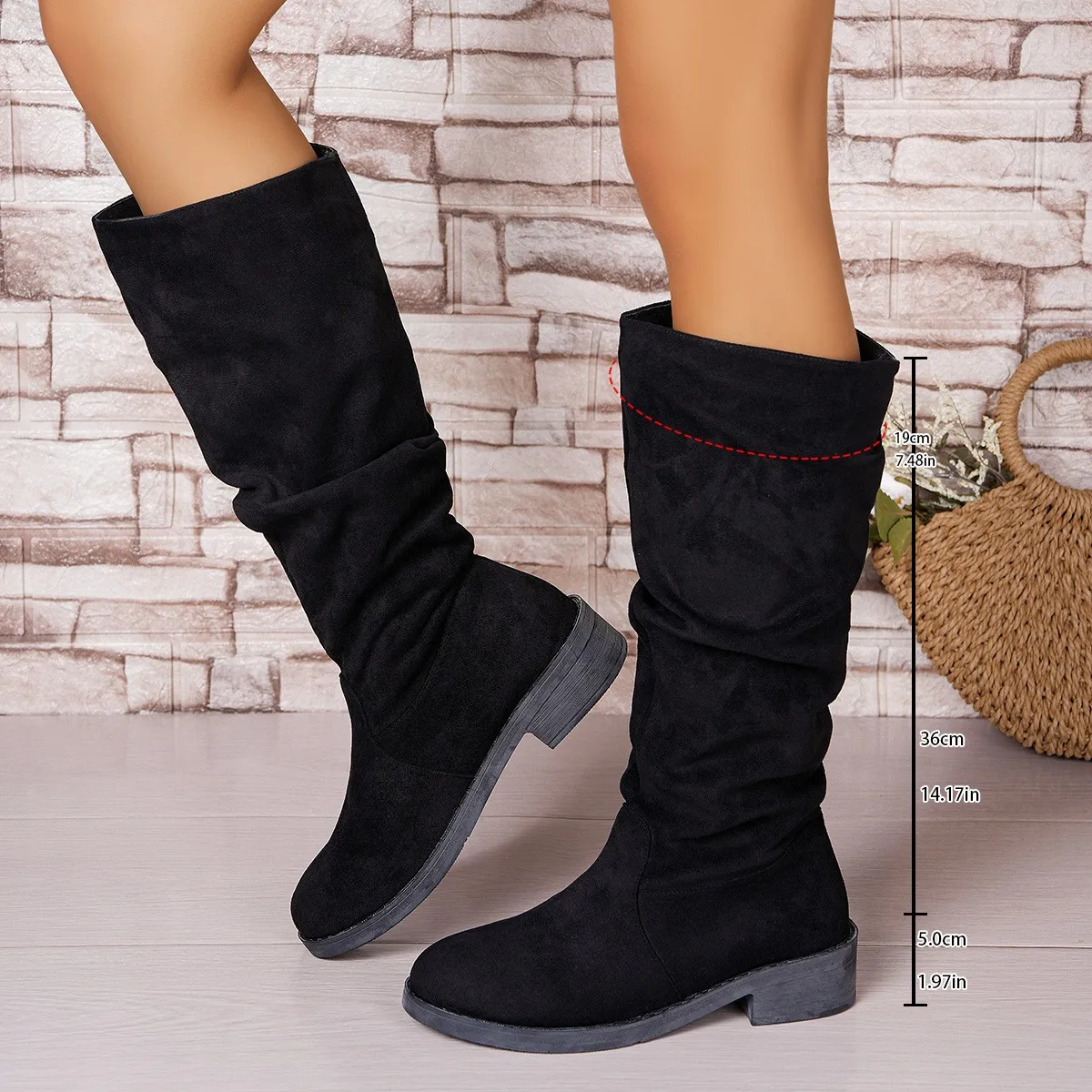 Pleated Boots Women Faux Suede - Street Fashion Rome บทวิจารณ์และราคา