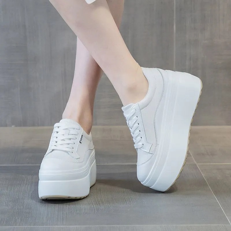8cm New Canvas Genuine Leather - Street Fashion Ladies บทวิจารณ์และราคา