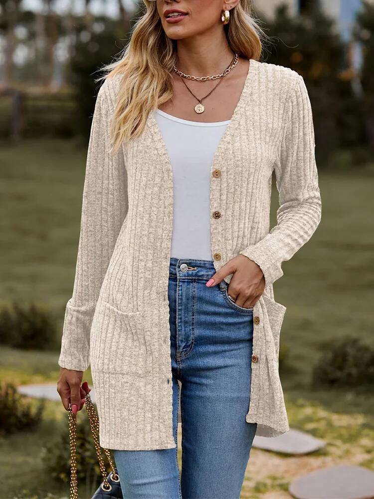 Button Solid Color Long Sleeve - Street Fashion Taiwan บทวิจารณ์และราคา