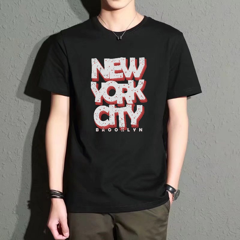 Men's Black Round-Neck Short-S - Street Fashion Of New York บทวิจารณ์และราคา