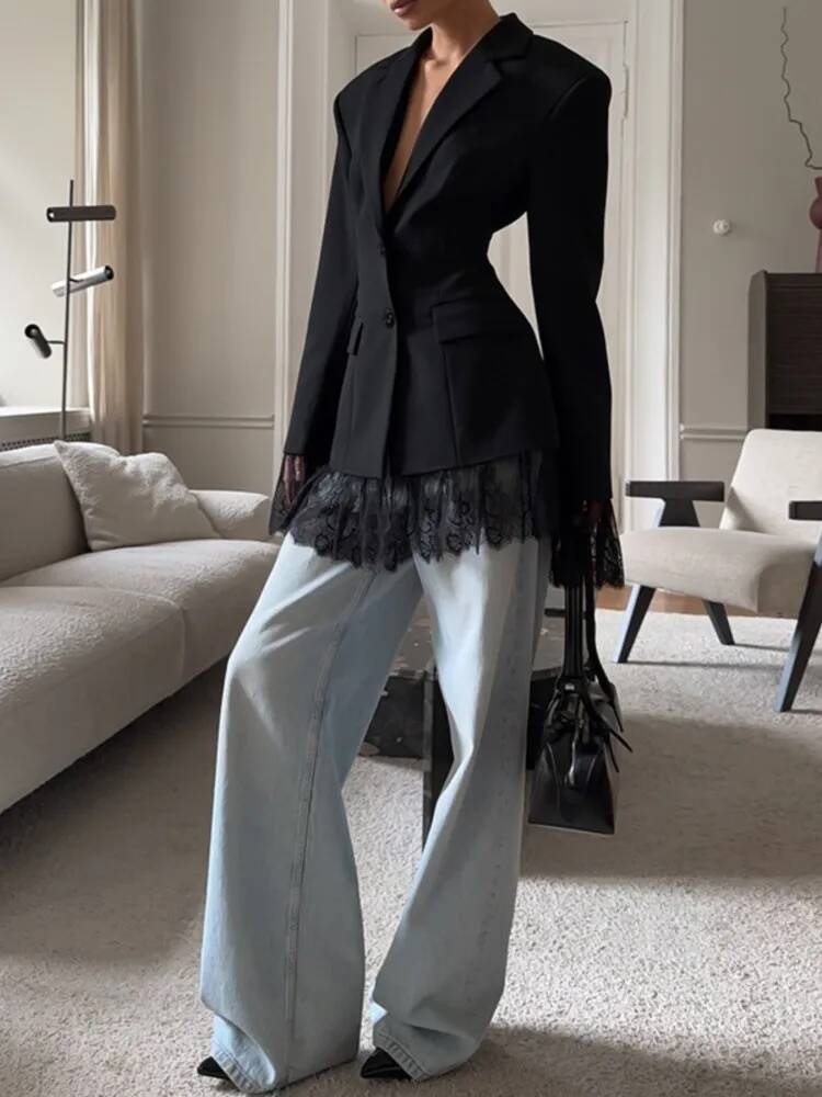 Elegant Lace Blazer Coat Women - Street Fashion Taiwan บทวิจารณ์และราคา