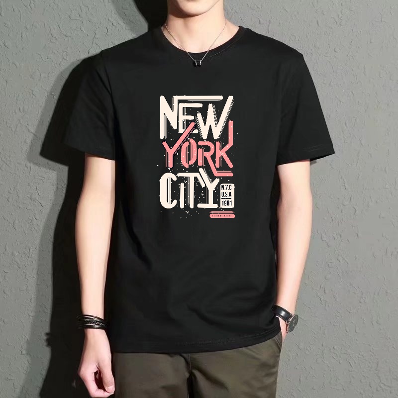 Men's Black Round-Neck Short-S - Street Fashion Of New York บทวิจารณ์และราคา