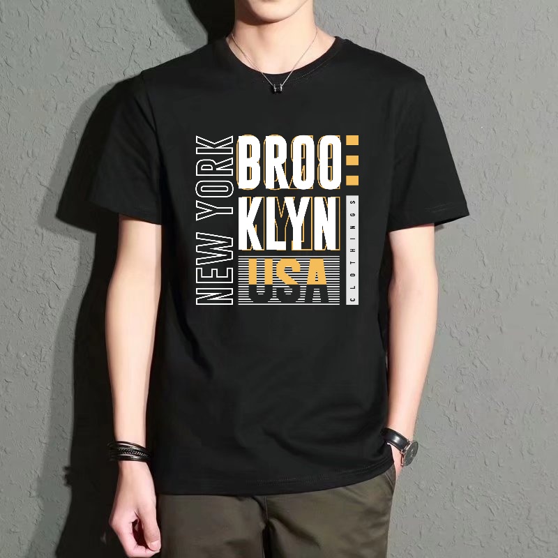 Men's Black Round-Neck Short-S - Street Fashion Of New York บทวิจารณ์และราคา