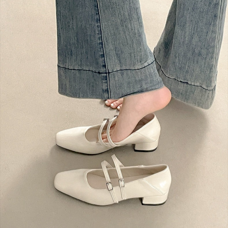 Square Toe Low Heel Women Silv - Street Fashion Ladies บทวิจารณ์และราคา
