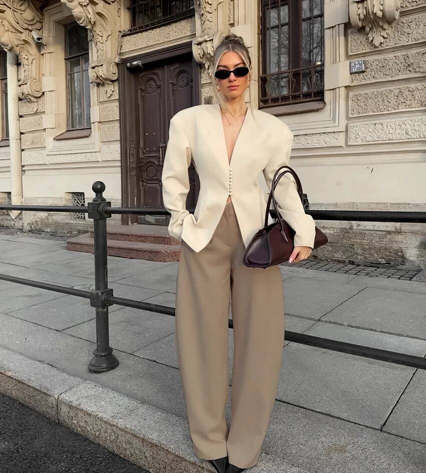 Lady Solid Waist Cinching Blaz - Street Fashion Taiwan บทวิจารณ์และราคา
